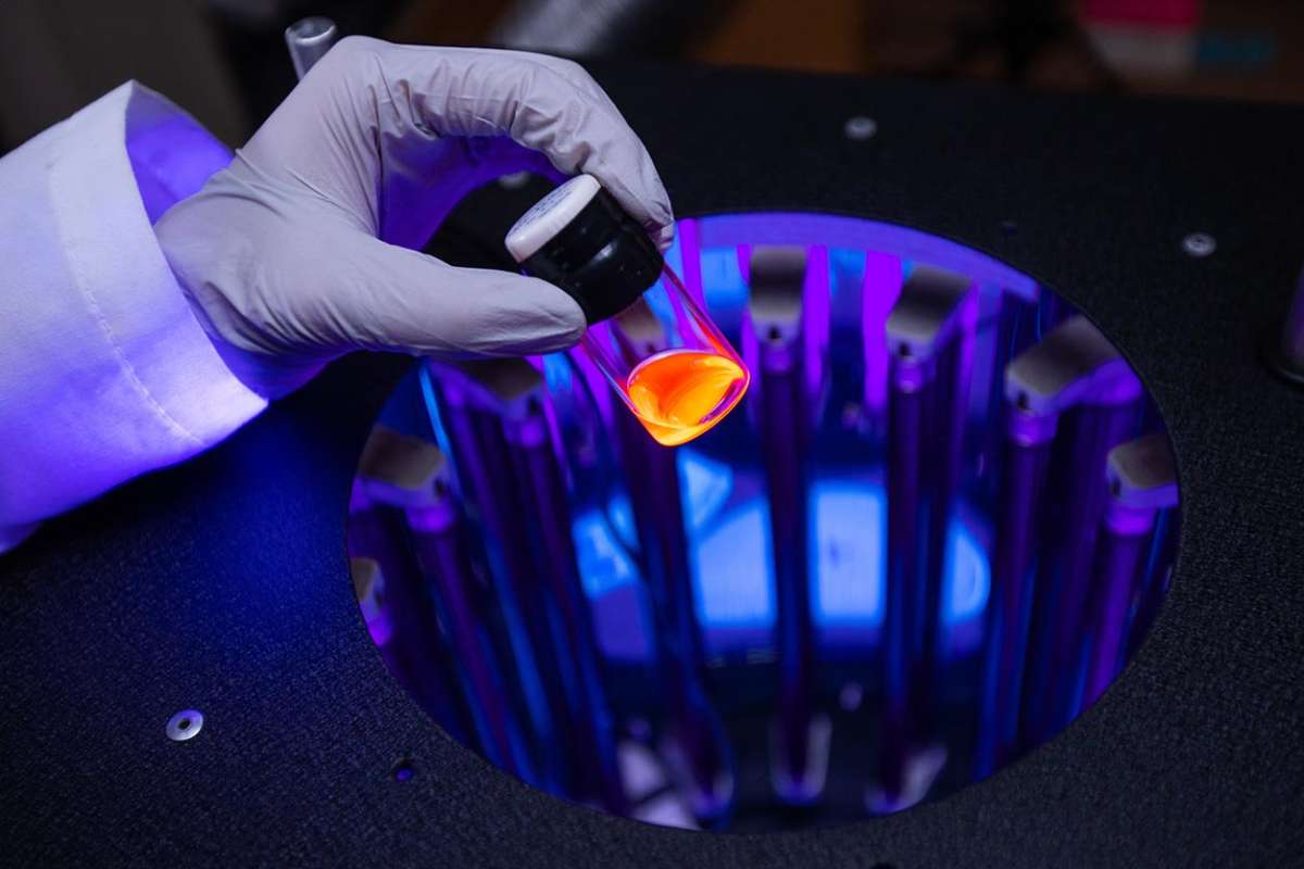 Closeup of an artistically lighted lab specimen in a vial.